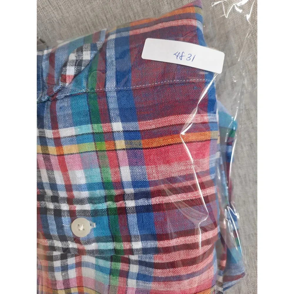 Polo Ralph Lauren Men XL Custom Fit Plaid Western Linen Button Shirt LongSleeve‎